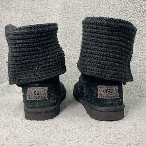 UGG Women's Classic Cardy Fold Over Two Button Tall Knit Boot-Black Suede, Sz 6 - Picture 3 of 16